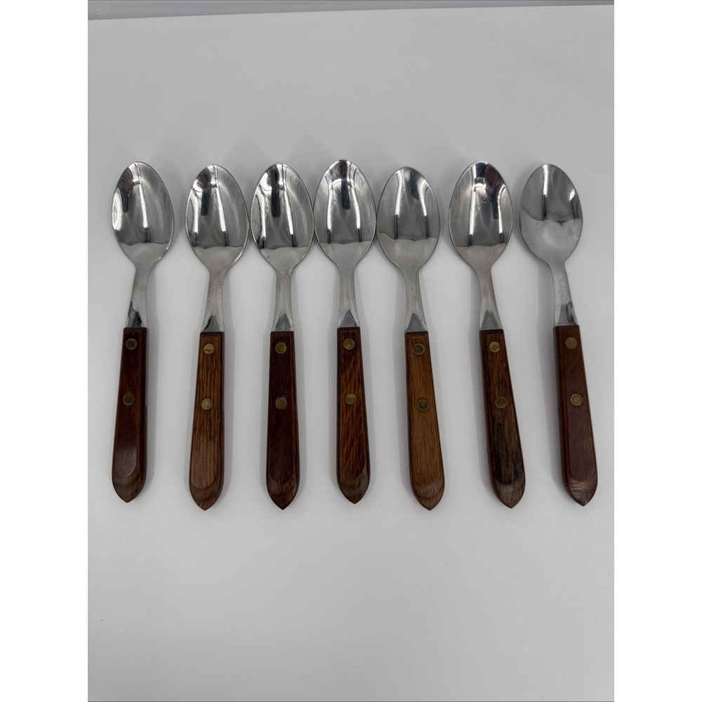 Washington Forge Town & Country 7" Tea Spoons‎ Wooden Handles USA Made Set Of 7